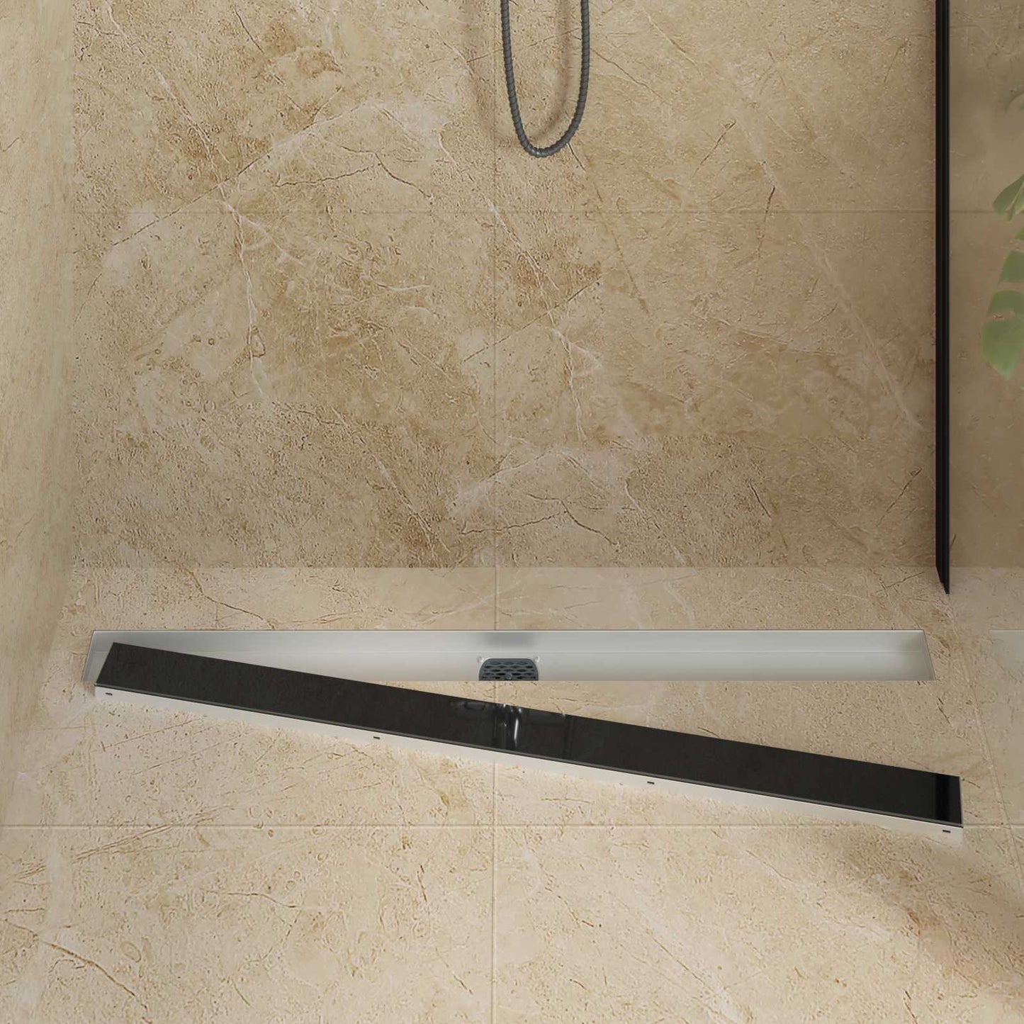 vidaXL Shower Drain Glass Cover with 360° Siphon Black 100 cm