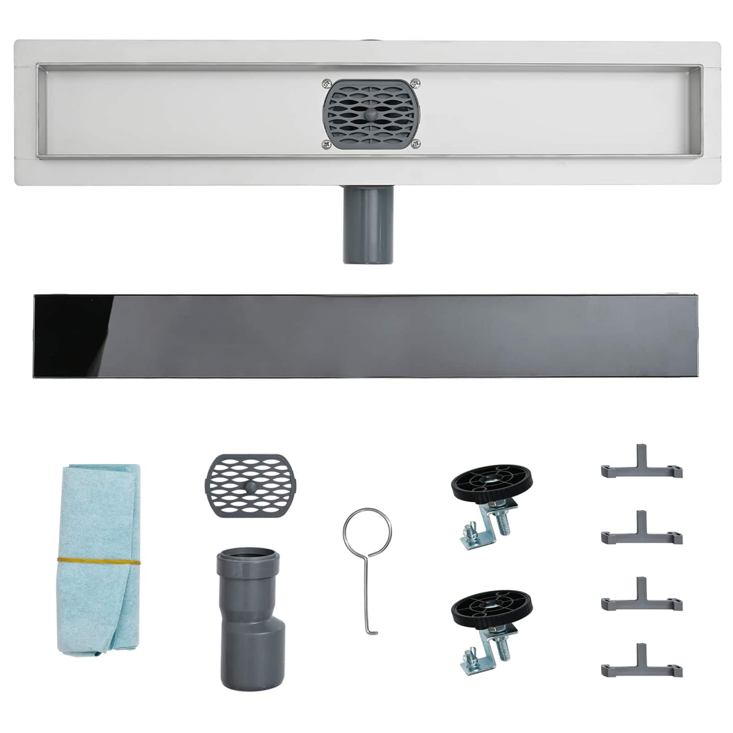 vidaXL Shower Drain Glass Cover with 360° Siphon Black 60 cm