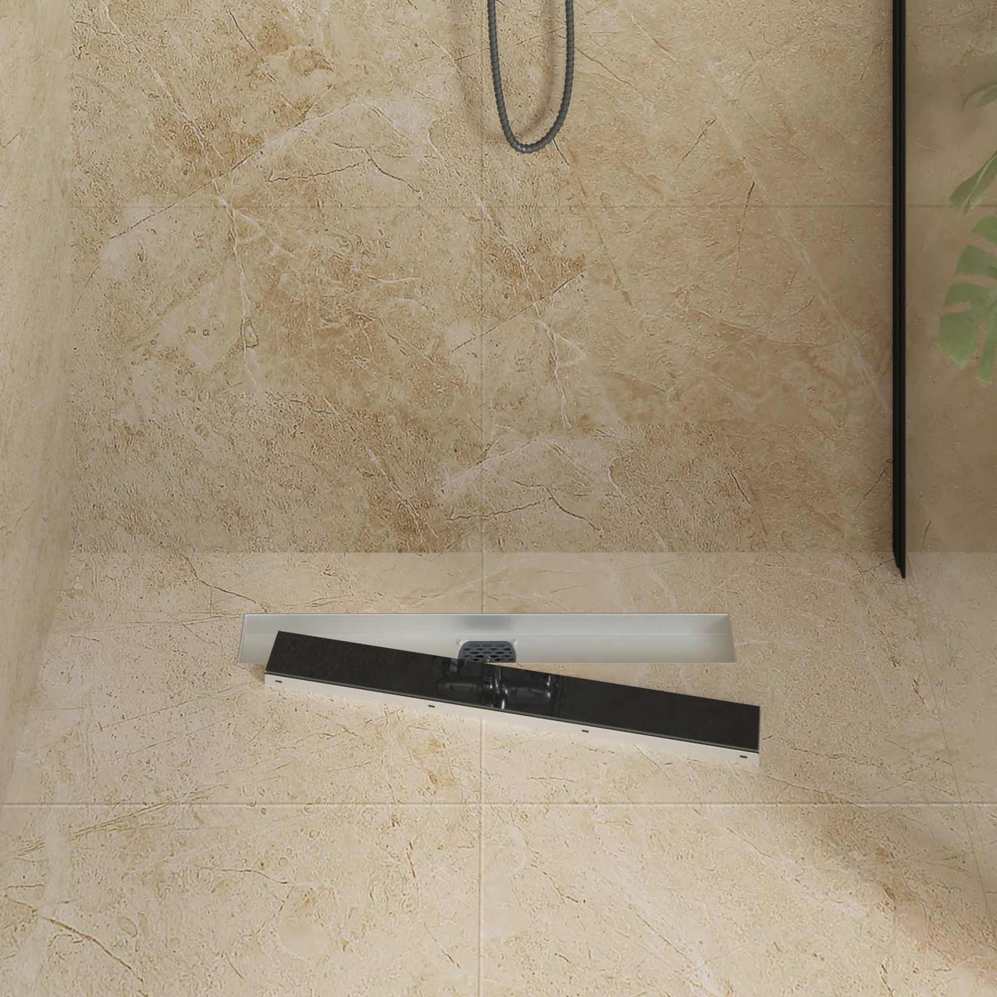 vidaXL Shower Drain Glass Cover with 360° Siphon Black 60 cm