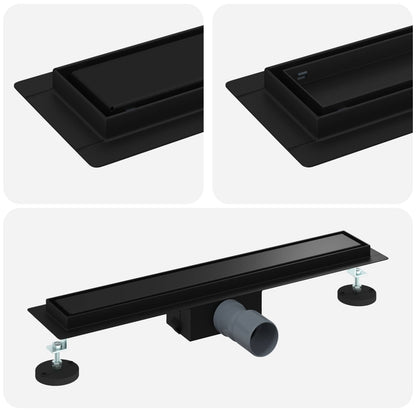 vidaXL 2 in 1 Shower Drain Black 60 cm Stainless Steel 304