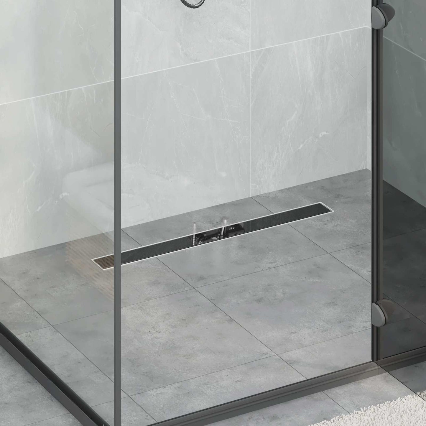 vidaXL Shower Drain with Glass Cover Black 80 cm Stainless Steel 304
