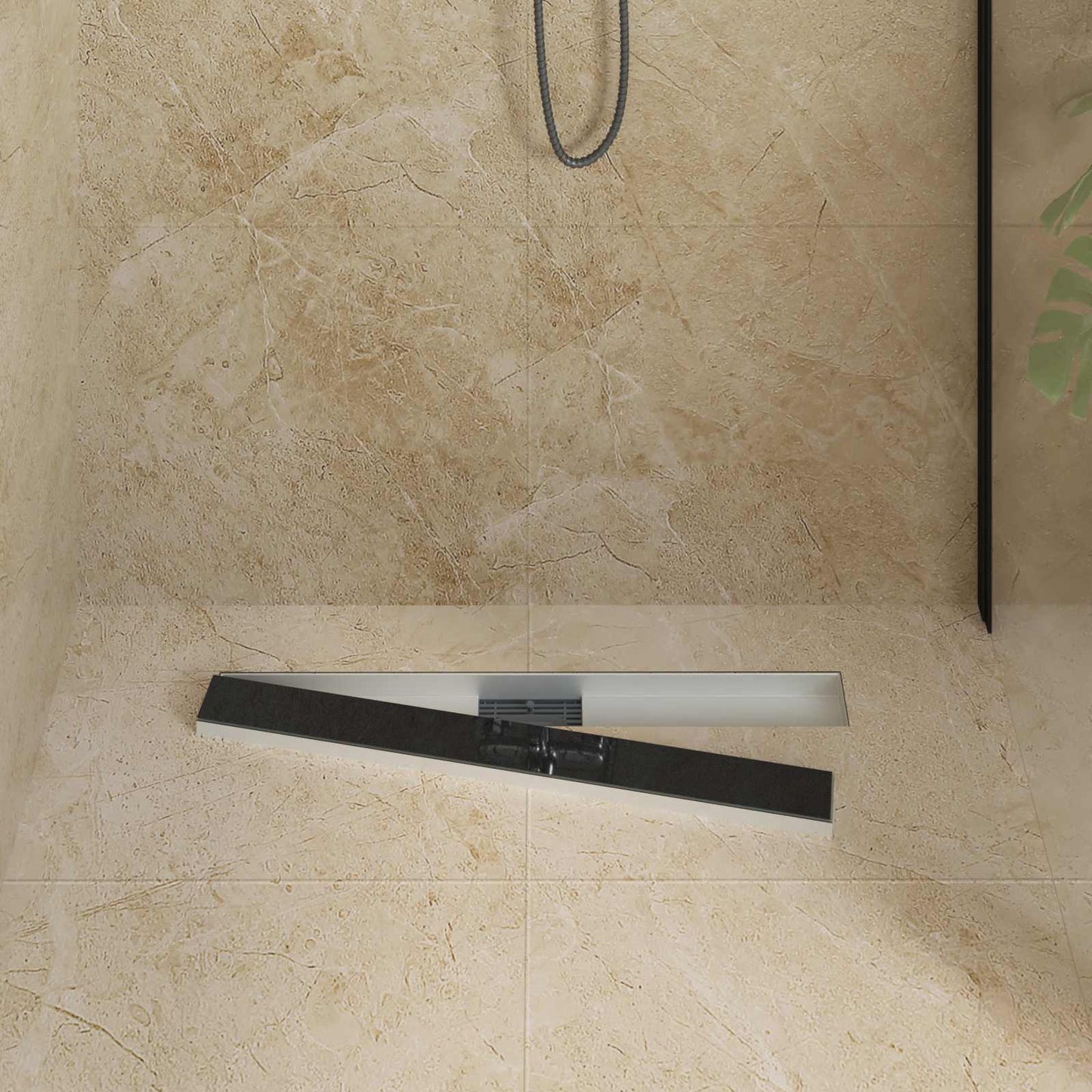 vidaXL Shower Drain with Glass Cover Black 80 cm Stainless Steel 304