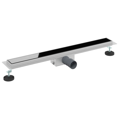 vidaXL Shower Drain with Glass Cover Black 70 cm Stainless Steel 304