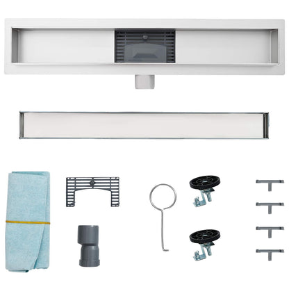 vidaXL Shower Drain with Glass Cover Black 100 cm Stainless Steel 304