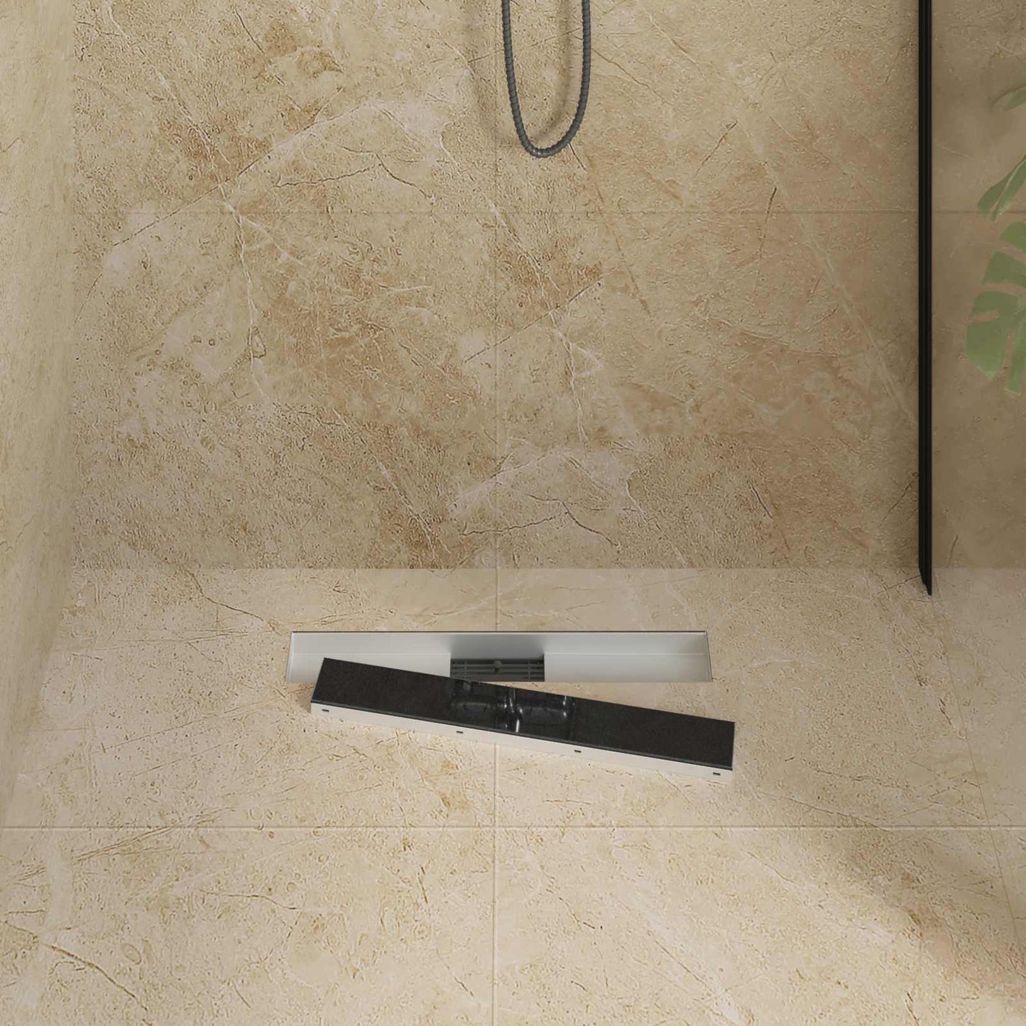 vidaXL Shower Drain with Glass Cover Black 50 cm Stainless Steel 304