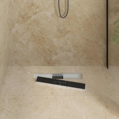 vidaXL Shower Drain with Glass Cover Black 50 cm Stainless Steel 304