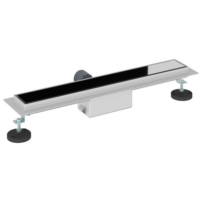 vidaXL Shower Drain with Glass Cover Black 50 cm Stainless Steel 304