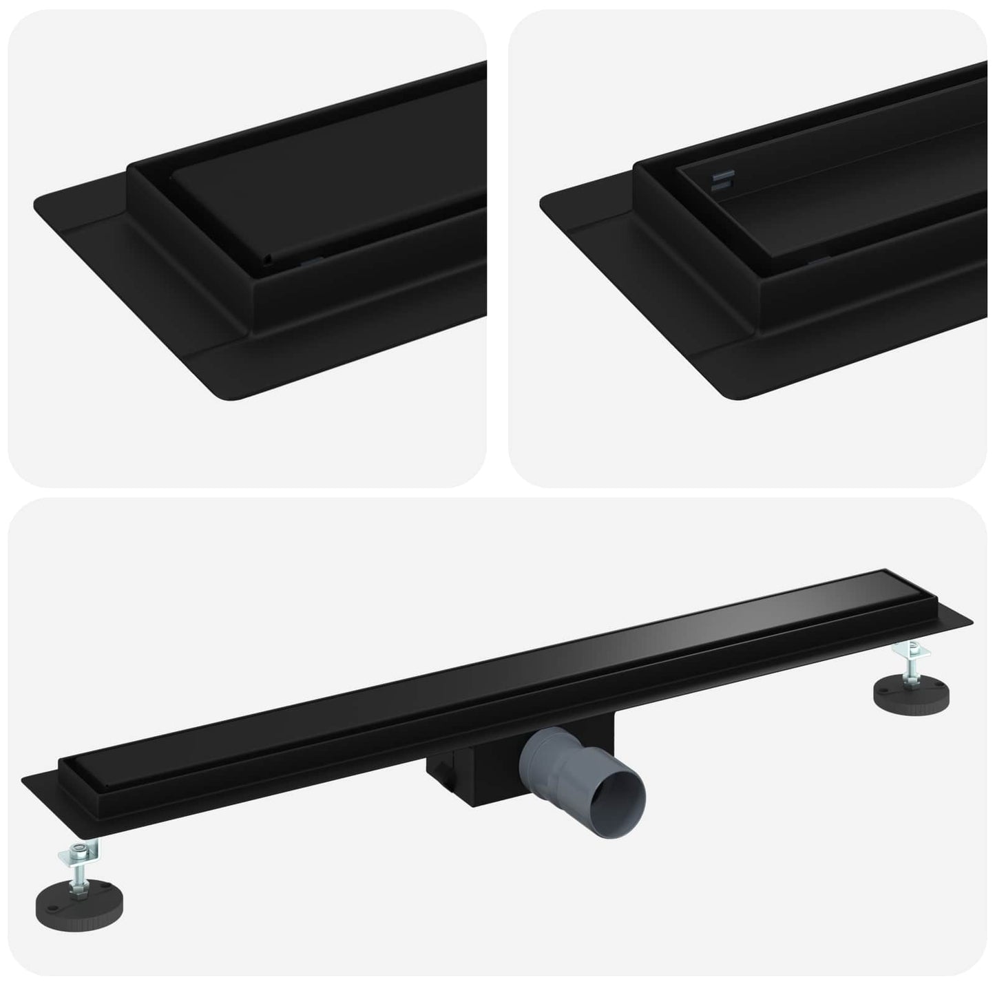 vidaXL 2 in 1 Shower Drain Black 70 cm Stainless Steel 304