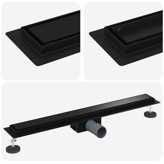 vidaXL 2 in 1 Shower Drain Black 70 cm Stainless Steel 304