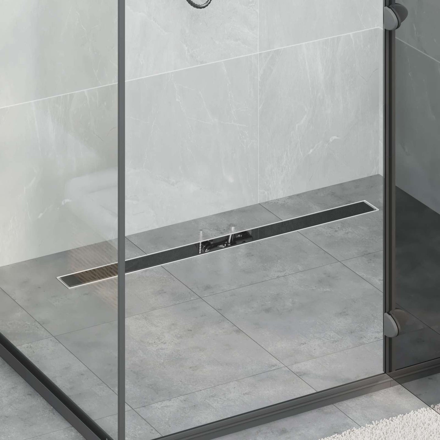 vidaXL Shower Drain with Glass Cover Black 90 cm Stainless Steel 304