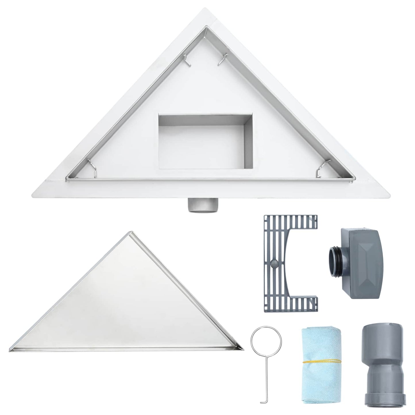 vidaXL 2 in 1 Triangle Shower Drain Silver 32 x 32 x 7.5 cm