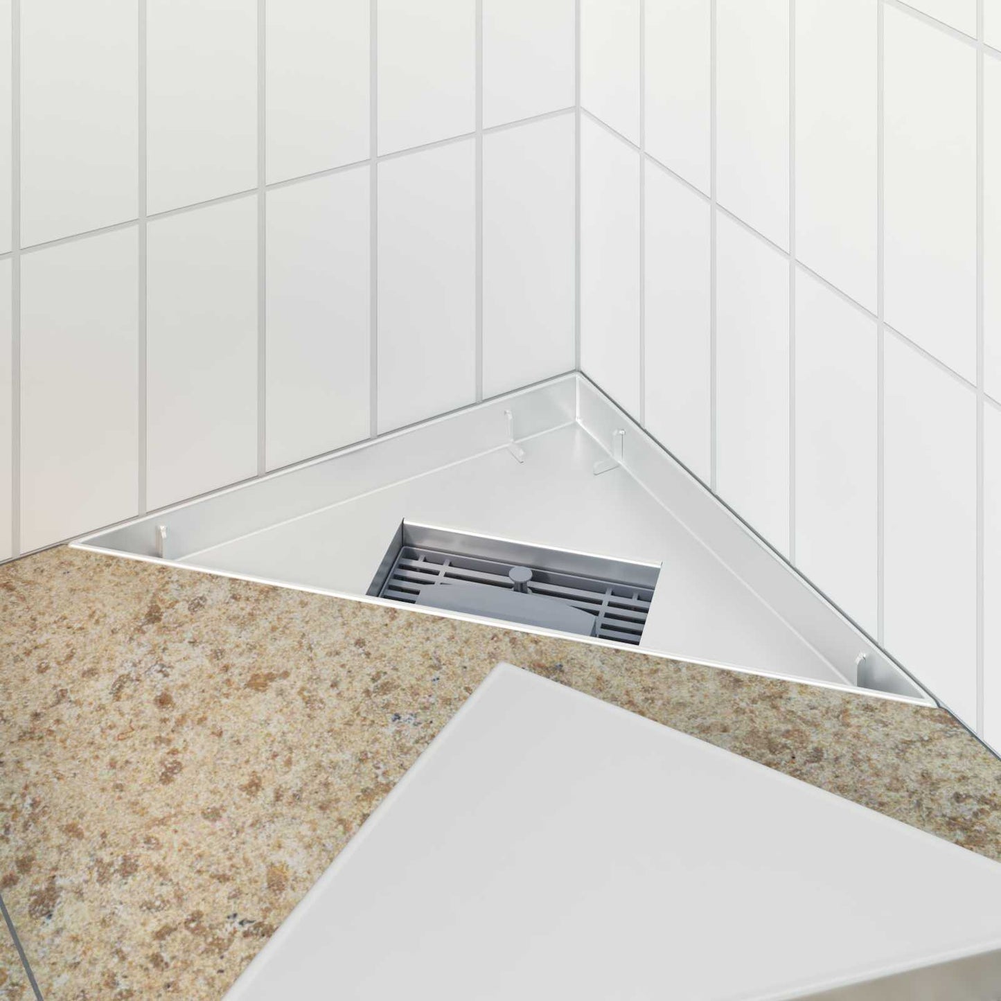 vidaXL 2 in 1 Triangle Shower Drain Silver 32 x 32 x 7.5 cm