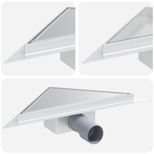vidaXL 2 in 1 Triangle Shower Drain Silver 32 x 32 x 7.5 cm