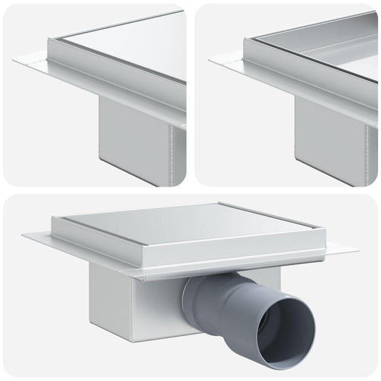 vidaXL 2 in 1 Shower Drain Silver 15 x 15 cm Stainless Steel 304
