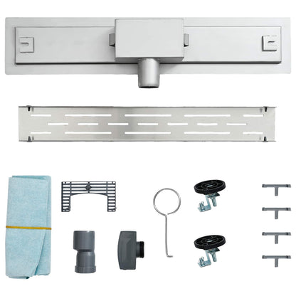 vidaXL Shower Drain with Line Design Silver 100 cm Stainless Steel 304