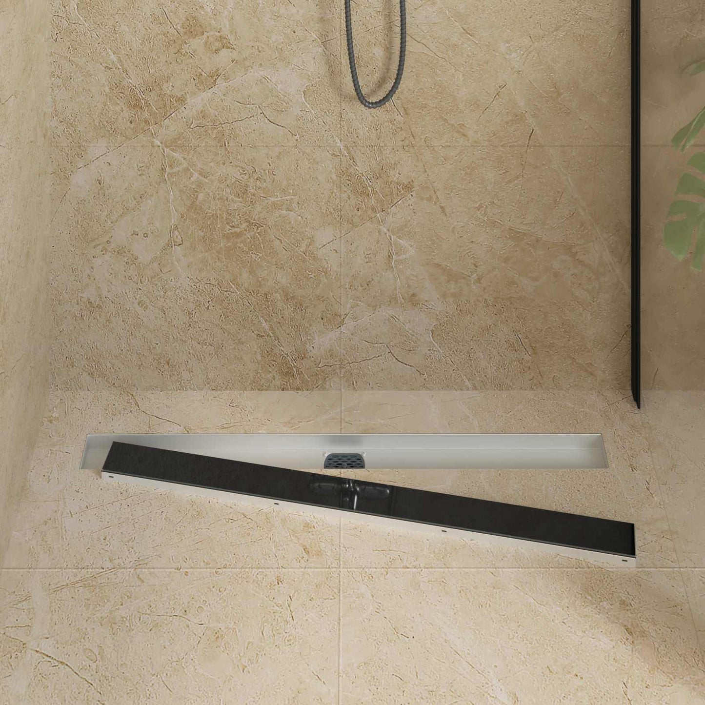 vidaXL Shower Drain Glass Cover with 360° Siphon Black 90 cm