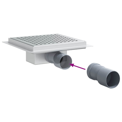 vidaXL Dot Shower Drain Silver 20 x 20 cm Stainless Steel 304