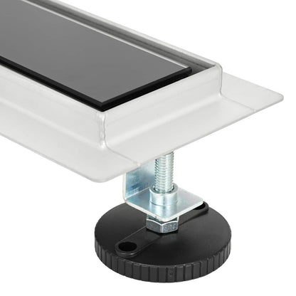 vidaXL Shower Drain with Glass Cover Black 60 cm Stainless Steel 304