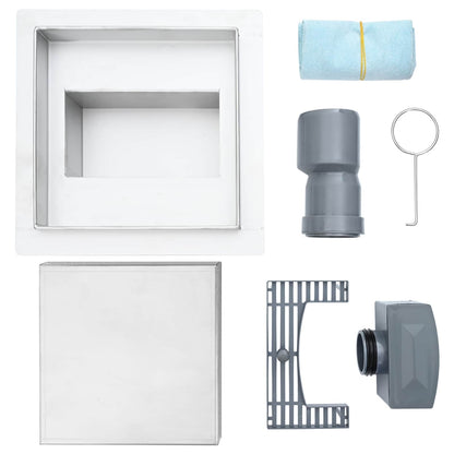 vidaXL 2 in 1 Shower Drain Silver 20 x 20 cm Stainless Steel 304
