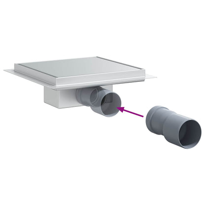 vidaXL 2 in 1 Shower Drain Silver 20 x 20 cm Stainless Steel 304