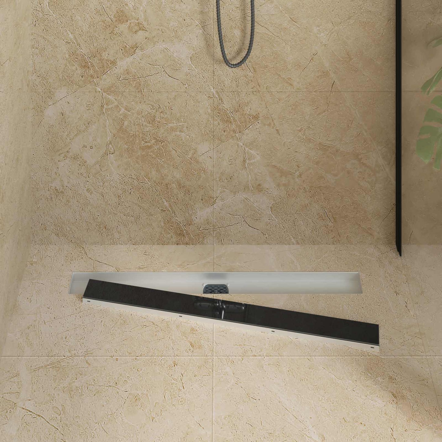 vidaXL Shower Drain Glass Cover with 360° Siphon Black 80 cm