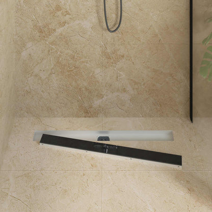 vidaXL Shower Drain Glass Cover with 360° Siphon Black 80 cm