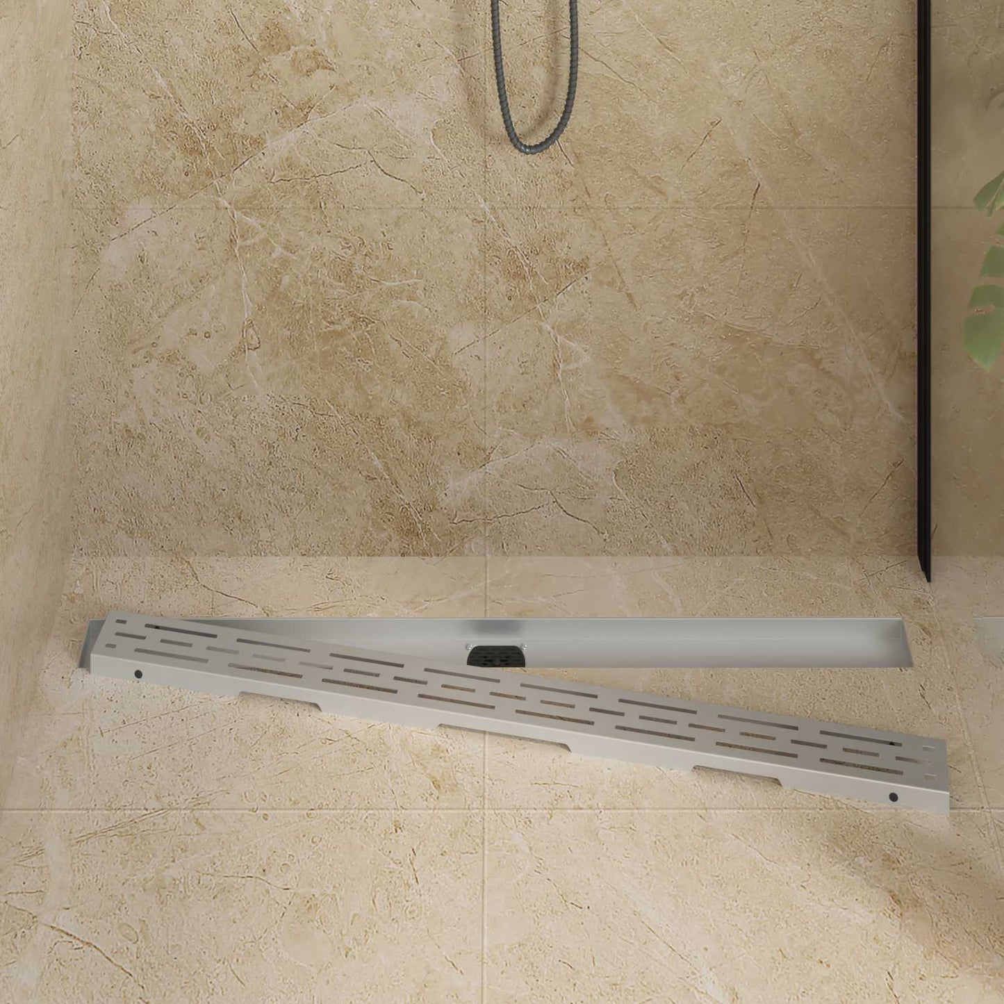vidaXL Shower Drain Line Design with 360° Siphon Silver 100 cm