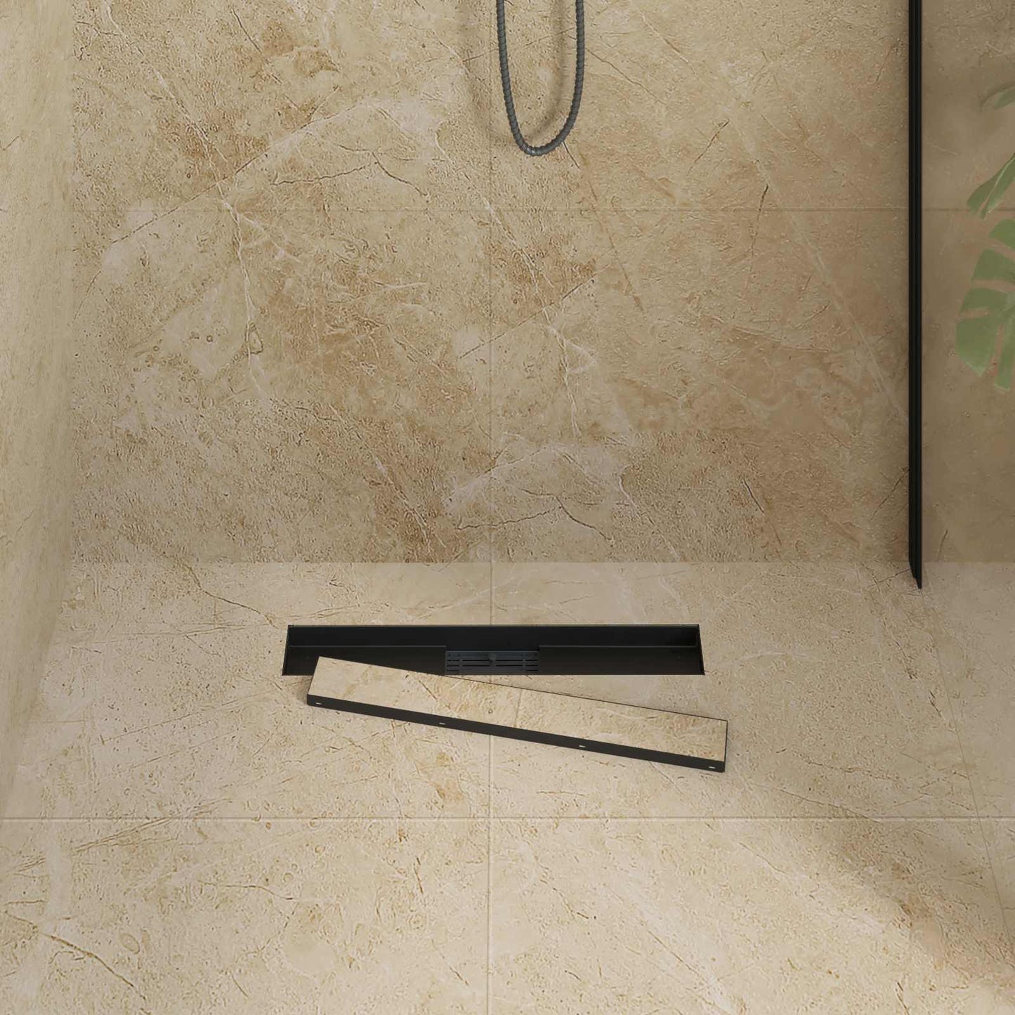 vidaXL 2 in 1 Shower Drain Black 50 cm Stainless Steel 304