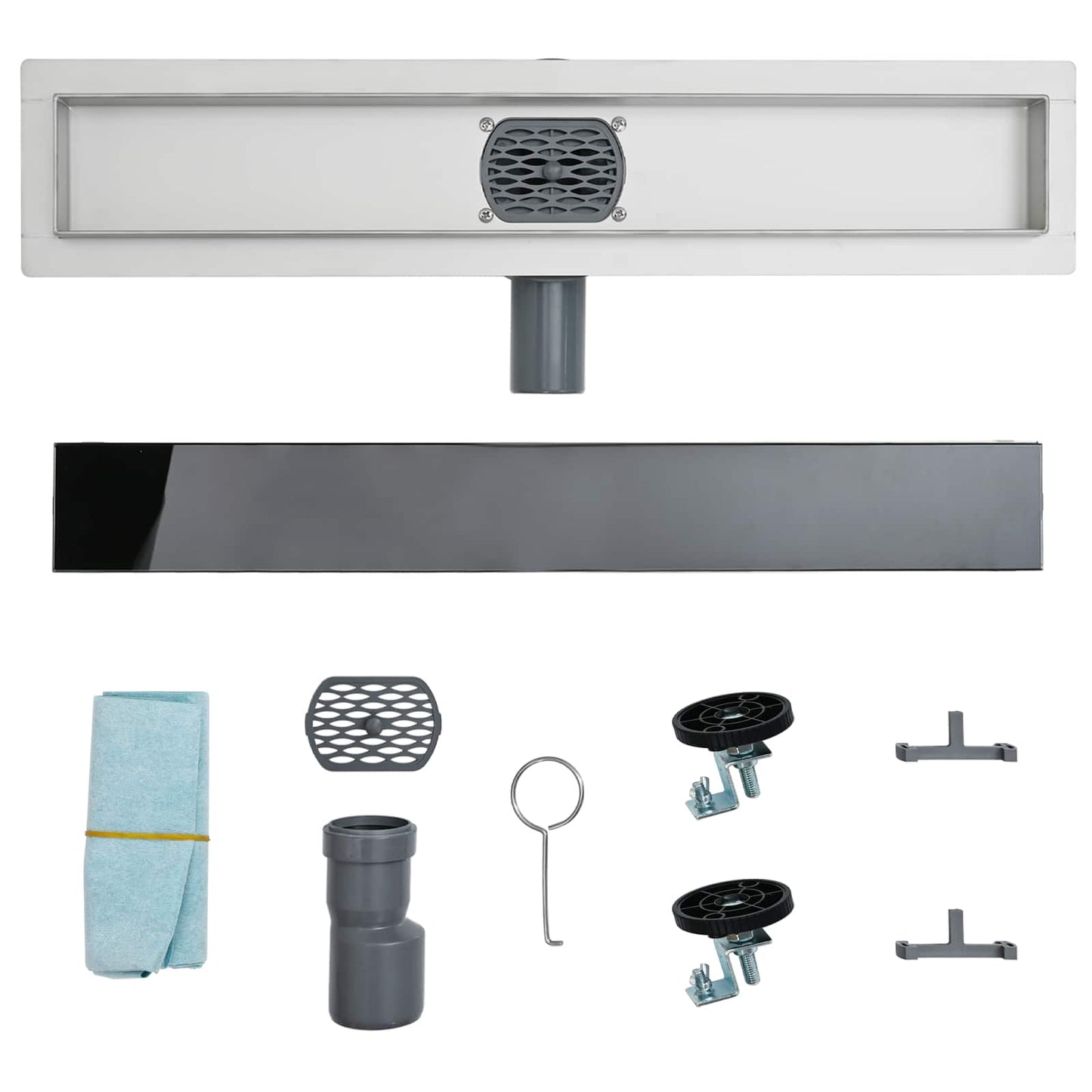 vidaXL Shower Drain Glass Cover with 360° Siphon Black 50 cm