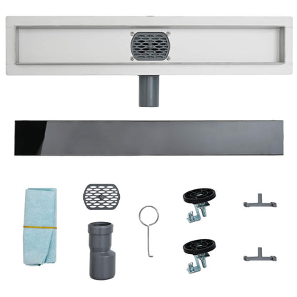 vidaXL Shower Drain Glass Cover with 360° Siphon Black 50 cm