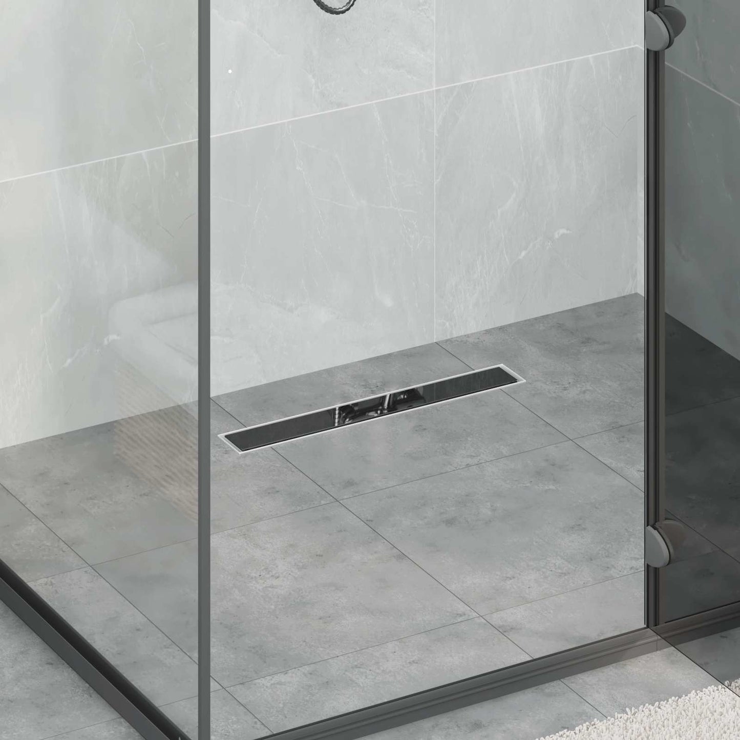vidaXL Shower Drain Glass Cover with 360° Siphon Black 50 cm