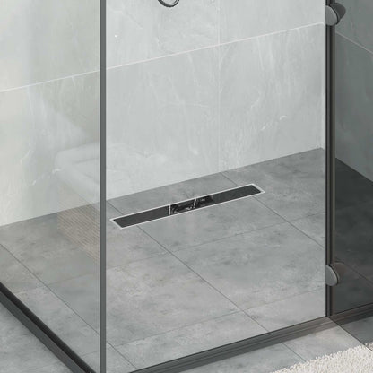 vidaXL Shower Drain Glass Cover with 360° Siphon Black 50 cm