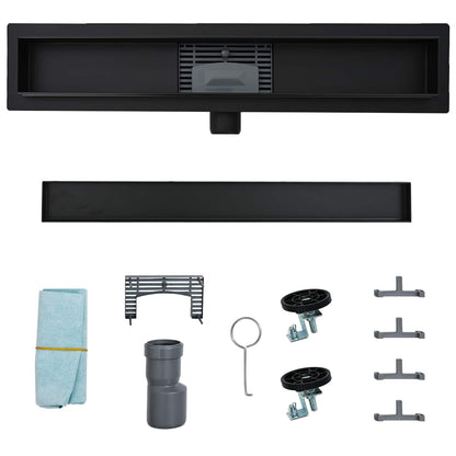 vidaXL 2 in 1 Shower Drain Black 80 cm Stainless Steel 304