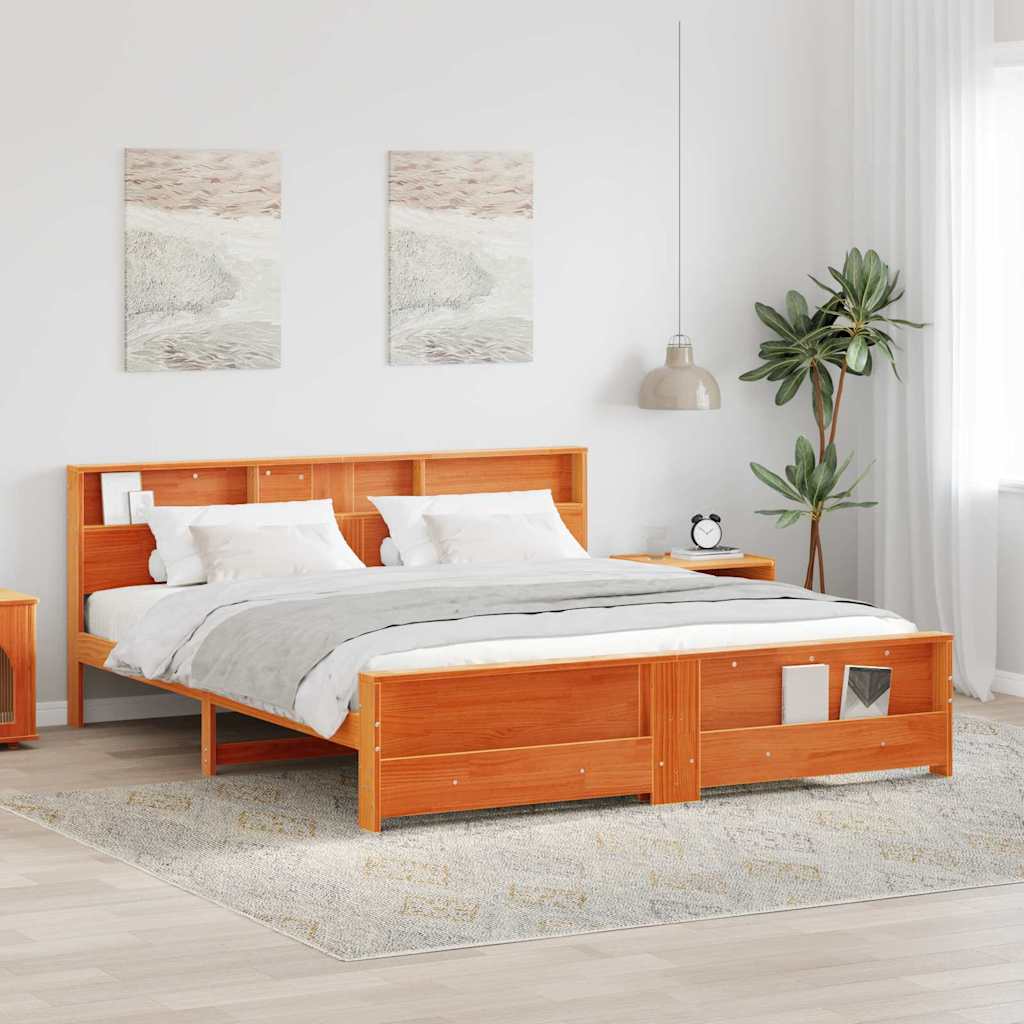 vidaXL Bed Frame with Headboard Wax Brown 200 x 200 cm Solid Pine Wood