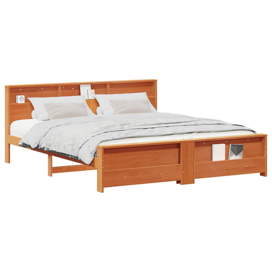 vidaXL Bed Frame with Headboard Wax Brown 200 x 200 cm Solid Pine Wood