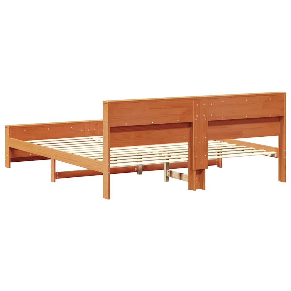 vidaXL Bed Frame with Headboard Wax Brown 200 x 200 cm Solid Pine Wood