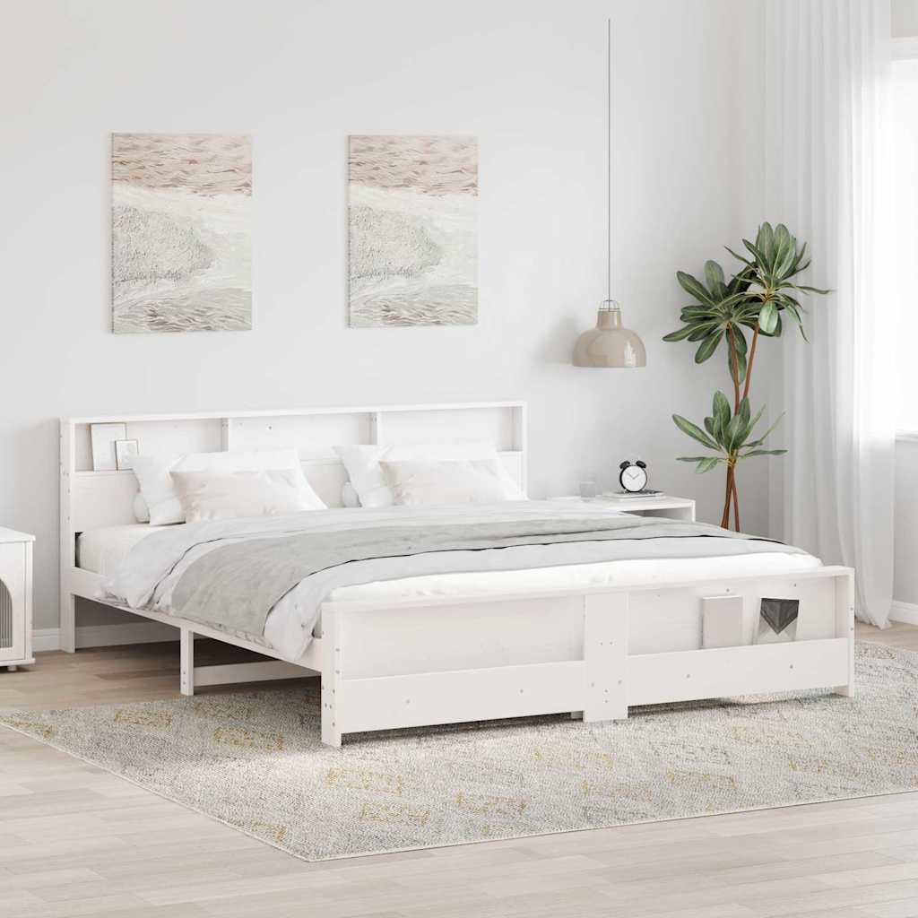 vidaXL Bed Frame with Shelf White 180 x 200 cm Solid Pine Wood