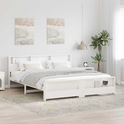 vidaXL Bed Frame with Shelf White 180 x 200 cm Solid Pine Wood