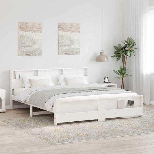 vidaXL Bed Frame with Shelf White 180 x 200 cm Solid Pine Wood