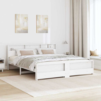 vidaXL Bed Frame with Shelf White 180 x 200 cm Solid Pine Wood