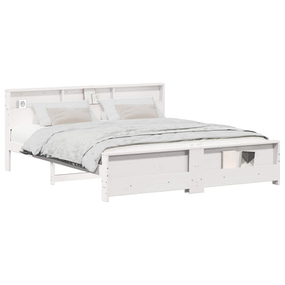 vidaXL Bed Frame with Shelf White 180 x 200 cm Solid Pine Wood