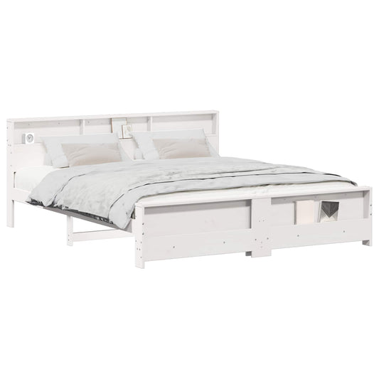 vidaXL Bed Frame with Shelf White 180 x 200 cm Solid Pine Wood