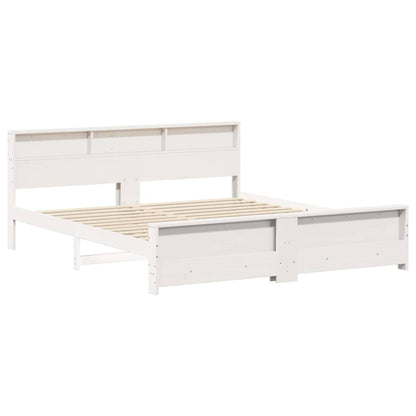 vidaXL Bed Frame with Shelf White 180 x 200 cm Solid Pine Wood