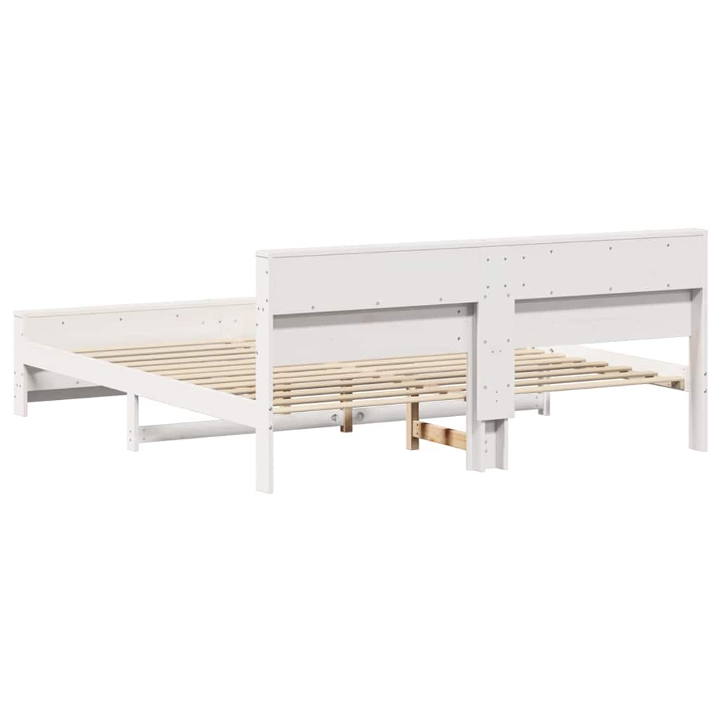 vidaXL Bed Frame with Shelf White 180 x 200 cm Solid Pine Wood