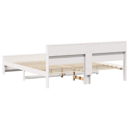 vidaXL Bed Frame with Shelf White 180 x 200 cm Solid Pine Wood