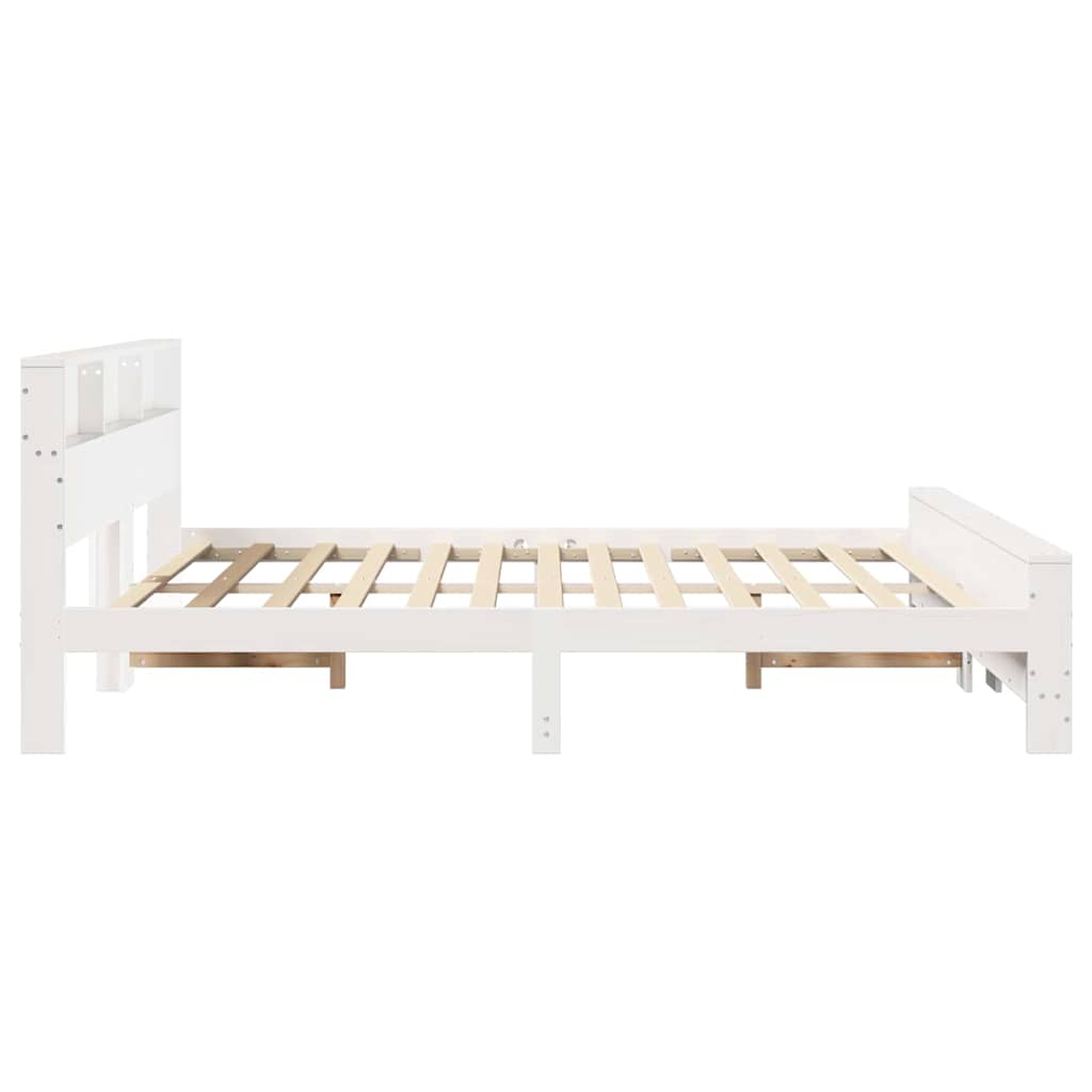 vidaXL Bed Frame with Shelf White 180 x 200 cm Solid Pine Wood