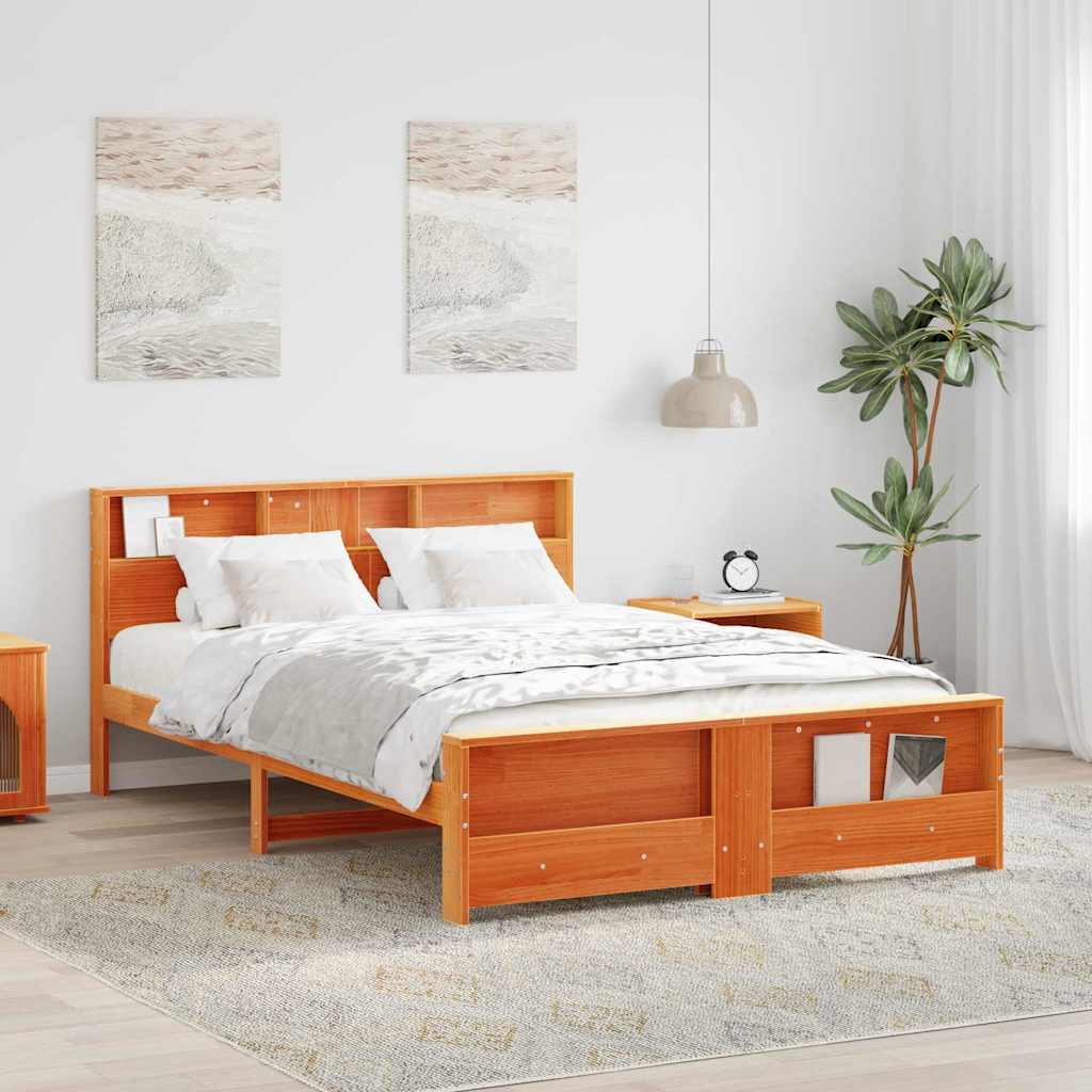 vidaXL Bed Frame with Headboard Wax Brown 140 x 200 cm Engineered Wood