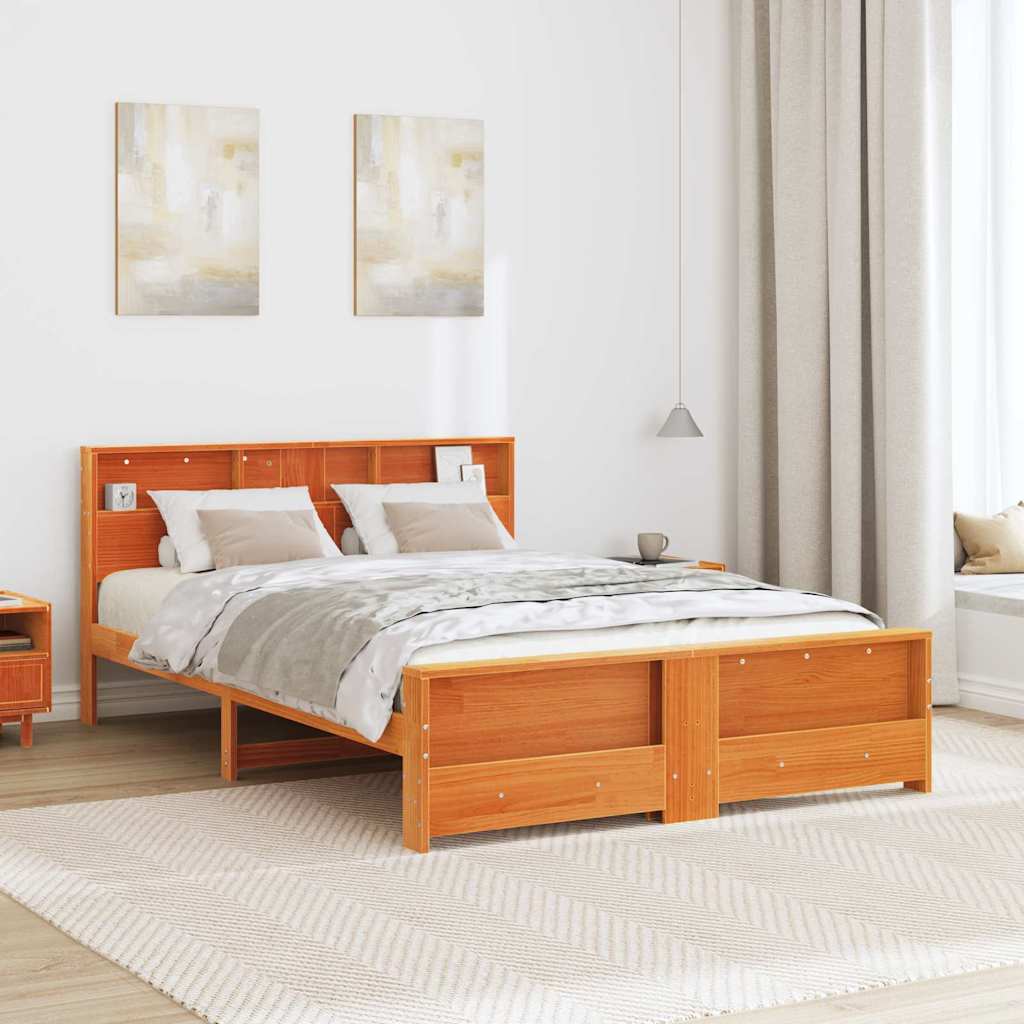 vidaXL Bed Frame with Headboard Wax Brown 140 x 200 cm Engineered Wood