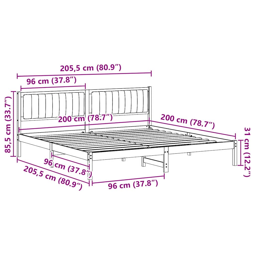 vidaXL Bed Frame with Headboard Dark Grey 200 x 200 cm Solid Pine Wood