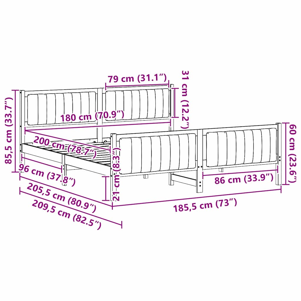 vidaXL Bed frame Brown and dark grey 180 x 200 cm Solid pine wood